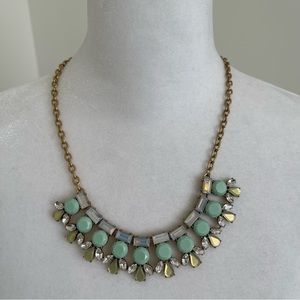 J. Crew Statement Necklace Mint Green & Crystal - Gold Colored Chain - New